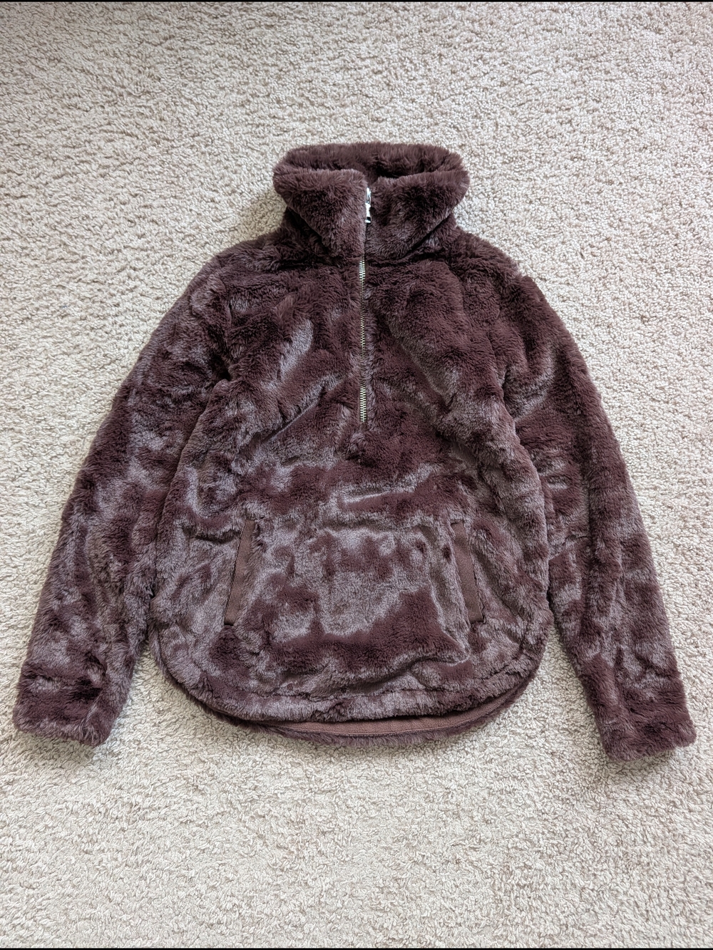 Abercrombie Womens Chocolate Brown Faux Fur Half Zip High Neck Pullover XXS